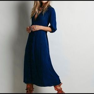 Free People Embroidered Fable Dress in Blue